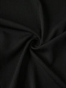 SHEIN EZwear 1件女士黑色罗纹针织开衫，适合秋季 - 黑色 - 查看 5