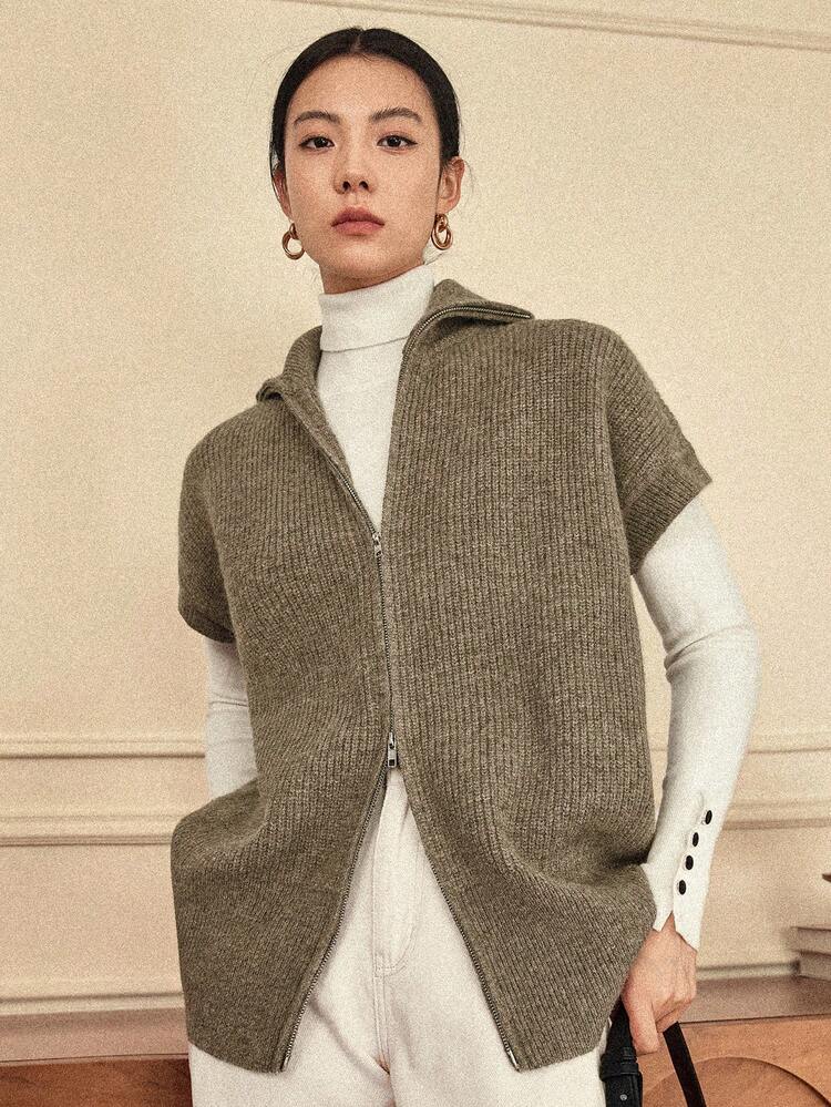 Women's Elegant Sleeveless Cardigan, High Neck Casual Business Style Knit Sweater, Autumn/Winter