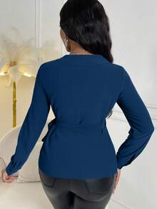 Lyxana 1pc Women's Solid Color Lace-Up Long Sleeve Casual Blouse Women Shirt