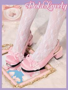 Dola Lovely Giày cao gót thanh lịch Bow Decor Mary Jane - Hồng - Xem 1
