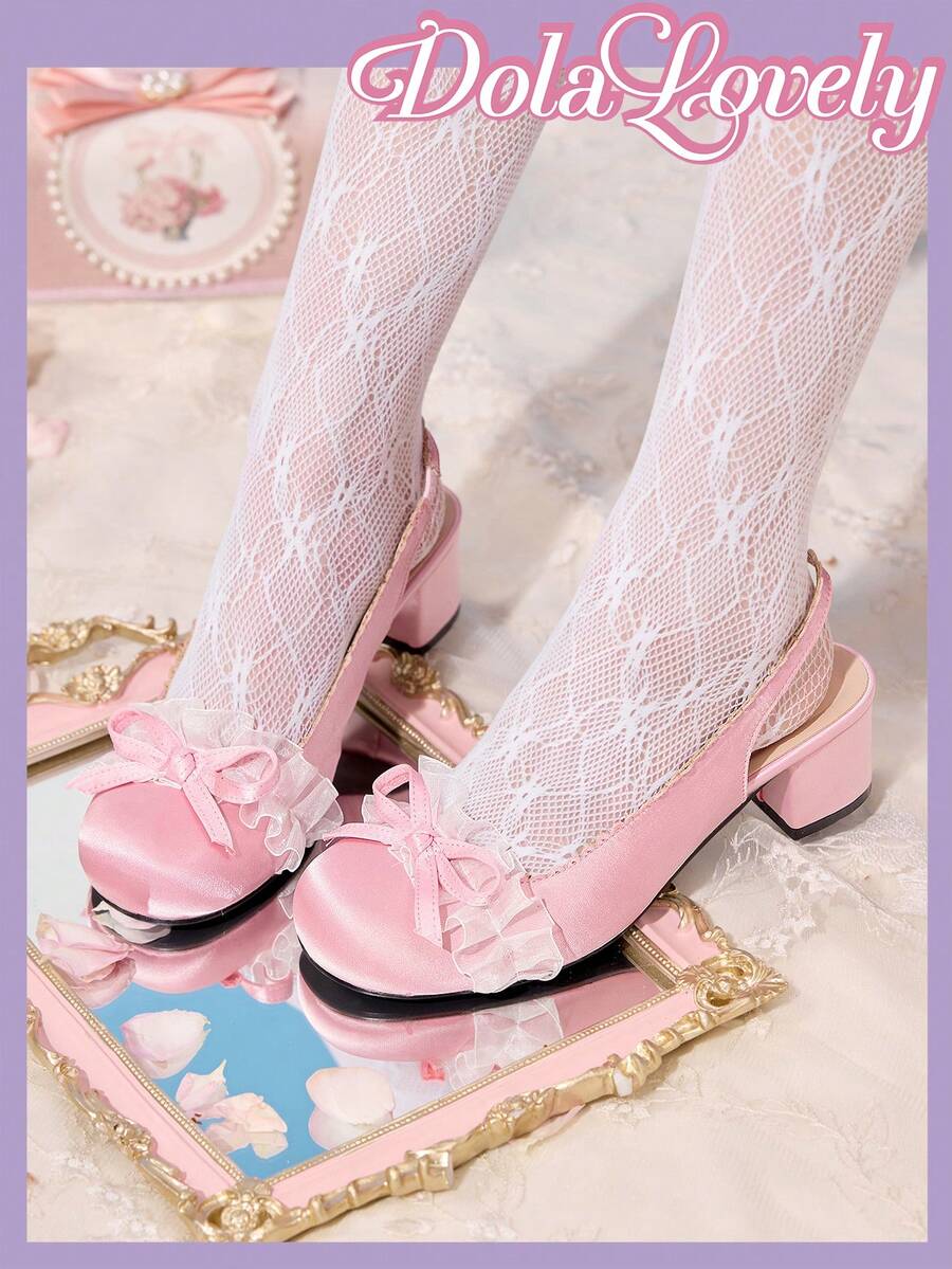 Dola Lovely Giày cao gót thanh lịch Bow Decor Mary Jane - Hồng - Xem 1