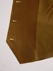 BizChic 2025秋冬新款黄棕色V领前扣单排扣口袋松紧腰不规则褶裥女式半身裙套装，复古时尚现代优雅都市通勤日常百搭浪漫休闲90年代圣诞新年装扮，感恩节派对礼服，海滩毕业典礼时尚潮流，适合婚礼宾客、主人、约会、派对、音乐会、早午餐、机场等多种场合。 - 卡其色 - 查看 9