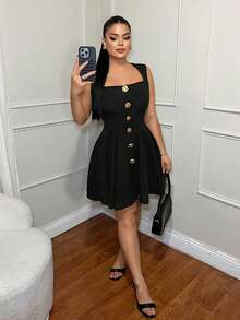 SHEIN SXY Váy mini hoa 3D kim loại đen - màu đen - Xem 4