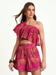 CAJUNI Vacation Casual Zebra Print Cropped Top And Shorts Set - Multicolor - View 4