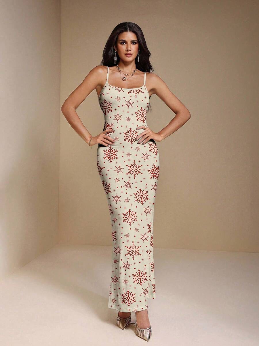 Glamance Carolina Leite 性感女士超长吊带圣诞派对连衣裙,冬季修身长款连衣裙,女士礼服,魅力连衣裙,时尚别致服装系列,新年装扮 - 彩色 - 查看 1