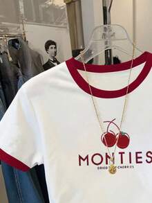 Resyla 女士休闲樱桃字母印花短袖宽松T恤，适合夏季日常通勤 - 彩色 - 查看 5