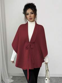 Rafferiza Elegante y versátil cárdigan de mujer tipo poncho, de estilo casual y elegante, ideal para otoño/invierno - Burdeos - Ver 5