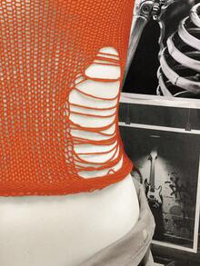 StreetHx Women's Streetwear Solid Black Hollow Out Crochet Sleeveless Knit Top - Orange - View 4