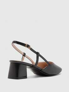 CUCCOO BIZCHIC 女士尖头粗高跟鞋黑色后带时尚简约浅口鞋，优雅适合日常通勤、办公室穿着 - 黑色 - 查看 8