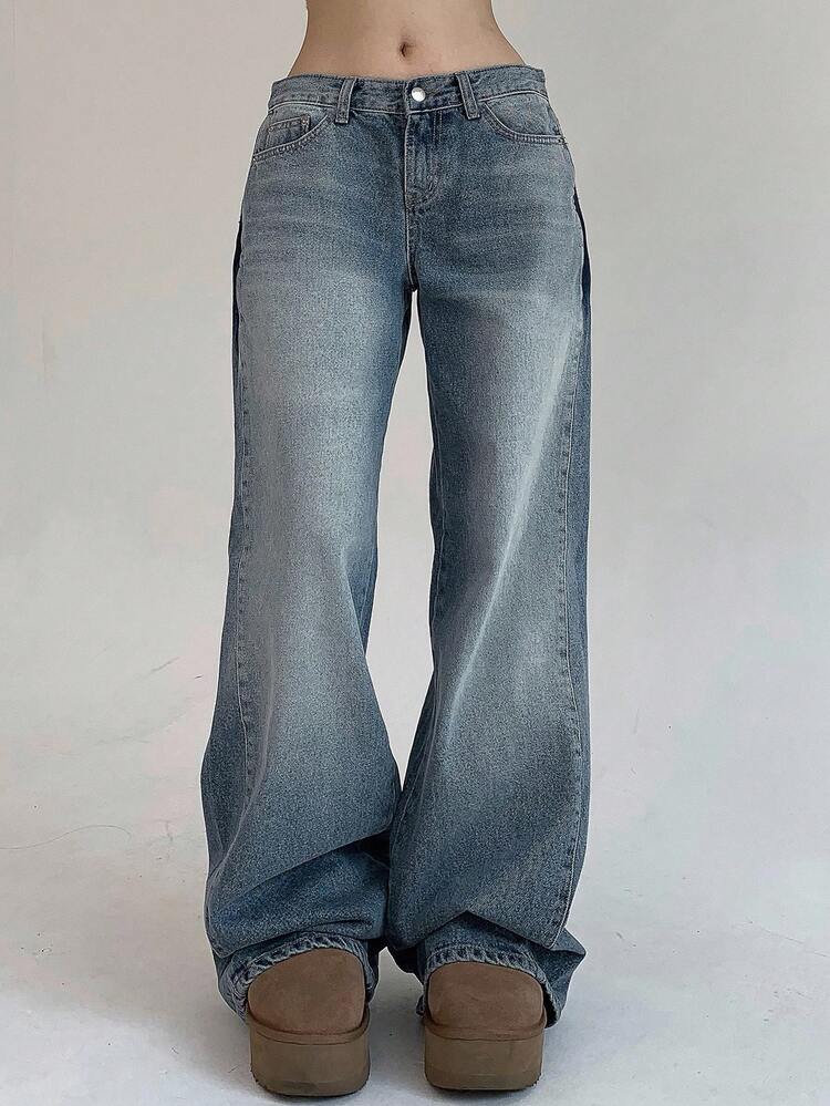 Women's Pocket Loose Wide Leg Casual Versatile Jeans