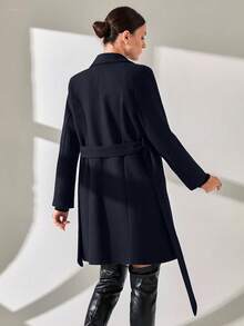 CLARA VERO Women Button And Belt Detailed Over Coat - Navy Blue - View 2