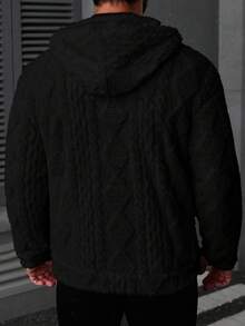 Manfinity CasualCool Men's Warm Fleece Zip-Up Hooded Long Sleeve Jacket, Autumn/Winter Black Jacket For Outerwear Men Jacket Winter Designer Jacket Men Black Hoodie Men Zip Up Jacket - Black - View 2