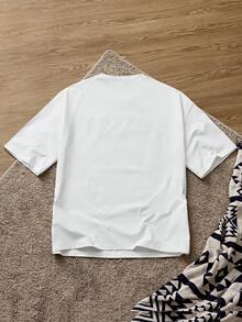 Manfinity VCAY Men's Graphic T-Shirt With Lettering Print And Embroidery Loose Crew Neck Short Sleeve T-Shirt - White - View 2