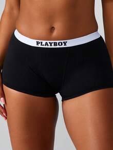 Missguided x Playboy 品牌平角内裤，配有松紧腰带，提供日常舒适和支撑 - 黑色 - 查看 3