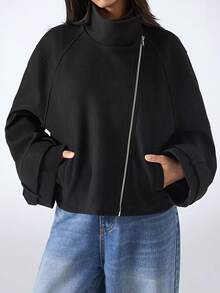 LYSMO Áo khoác nữ trơn màu thường ngày, phù hợp cho mùa thu/đông - màu đen - Xem 3