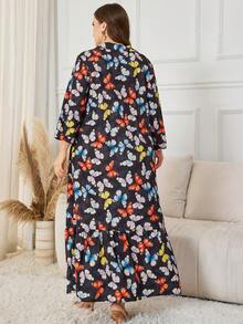 Al Najma Váy họa tiết bướm tay 3/4 thường ngày phong cách Ả Rập cỡ lớn dành cho nữ - màu đen - Xem 2