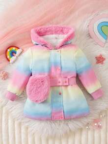 SHEIN Chaqueta con capucha de manga larga y efecto degradado de piel sintética para bebé niña, otoño/invierno - Multicolor - Ver 7