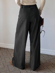 DAZY Women's Solid Color Pleated Pocket Wide Leg Loose Casual Pants - Dark Grey - View 2
