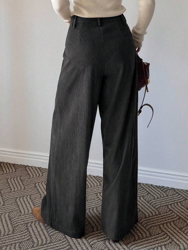 Women's Solid Color Pleated Pocket Wide Leg Loose Casual Pants