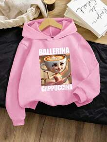 Sudadera con capucha con estampado gráfico de bailarina de capuchino divertida y linda para niñas jóvenes, color rosa, otoño/invierno
