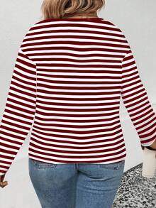 EMERY ROSE New Plus Size Women Fashion Printed Striped Round Neck Long Sleeve Sweater, Winter - Multicolor - View 2