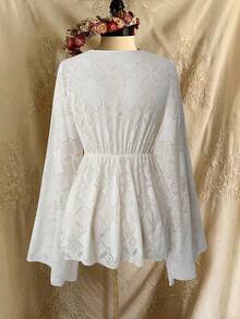 Lyrianda High-End Luxury French Lace Dress, New Fashion Elegant V-Neck Flare Sleeve Shirt Blouse, Party Evening Dress For Women - Beige - View 2