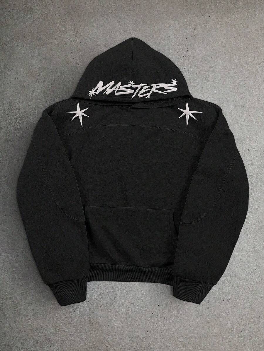 Manfinity Roghcode Men's Casual Printed Long Sleeve Hoodie - Black - View 1