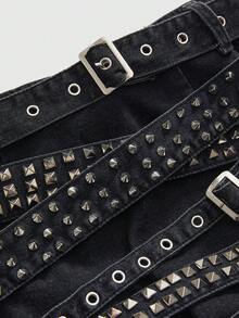 ROMWE Avant Jupe mini en jean pour femmes décorée de rivets et œillets vintage punk Y2K