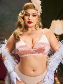 PinupPomp Plus Size Minimalist Solid Color Comfortable Wireless Bra - Dusty Pink - View 4