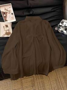 SHEIN Clasi Blusa Branca Casual Transparente com Detalhe de Laço