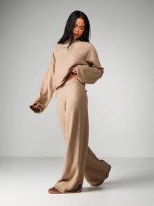 MISSGUIDED Setelan Rajut Oversize yang Serasi: Sweater Tebal dan Celana Santai, Pakaian Musim Dingin yang Nyaman dan Cocok - Khaki - View 4