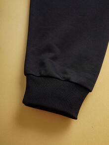 TOM & JERRY X SHEIN 男士休闲日常通勤卡通字母印花落肩宽松黑色套头衫，春秋季长袖上衣 - 黑色 - 查看 6