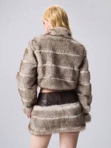 ROMWE EDITION Chaqueta corta de mujer de invierno con cuello alto, manga larga, diseño de botones de ojal y forro de piel sintética - Caqui - Ver 5