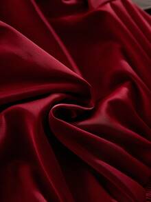 Aveloria Rosie Europäischer & amerikanischer Stil einfarbiges Satin V-Ausschnitt Hemd mit übertriebenen Ärmeln, Herbst/Winter - Rot - Übersicht 7