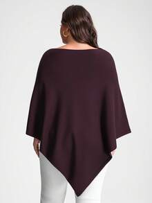 INAWLY Chal de punto holgado con dobladillo asimétrico de unicolor para mujer de talla grande - Burdeos - Ver 2