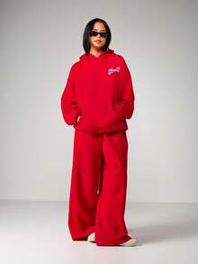 MISSGUIDED Snowflake Christmas Holiday Pullover Hooded Sweatshirt With Drawstring Christmas - Red - View 3