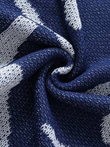 PAVTROS Men's Contrast Color Print Crew Neck Short Sleeve Knit Top - Navy Blue - View 4