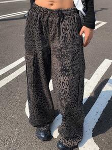 DAZY Women's Elastic Waist Leopard Print Cargo Jeans Y2k - Brown - View 6