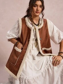 Freevana Gilet in camoscio e pile per donne taglie forti, casual per vacanze