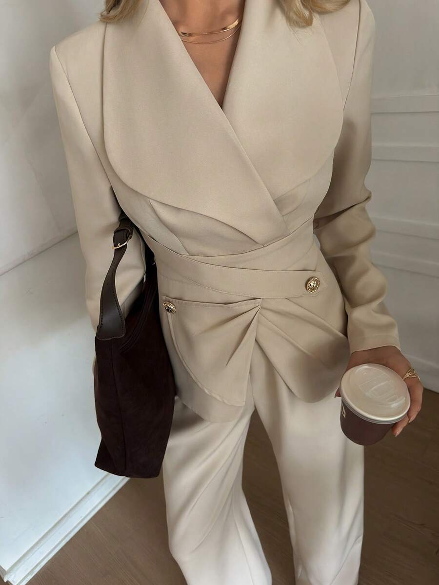 Elyressa Set de 2 bucăți: cămașă cu mânecă lungă cu cataramă metalică în talie și pantaloni