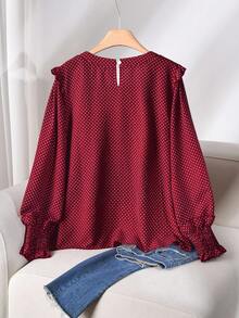 CosyJoli Plus Size Women's Polka Dot Round Neck Long Sleeve Plus Size Camel Colored Sweater/ Spring Fall - Red - View 2