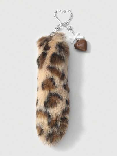 Grunge Punk 1 pieza Llavero/Accesorio de moda con lazo acrílico retro, corazón y cola de leopardo de peluche, regalo de alta calidad para mujeres y niñas, para uso diario y festividades