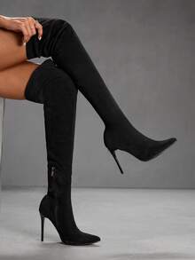 CUCCOO SZL 女士时尚尖头细高跟过膝靴，经典百搭，适合通勤、约会、派对、度假 - 黑色 - 查看 7