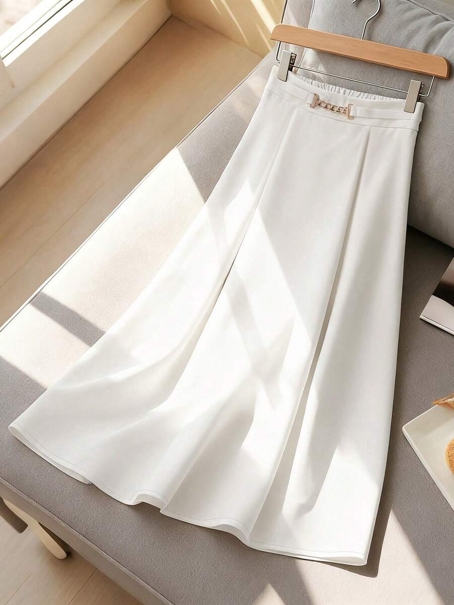 Franclia 女士新款 A 字裙，高腰百搭半身裙 - 白色 - 查看 1