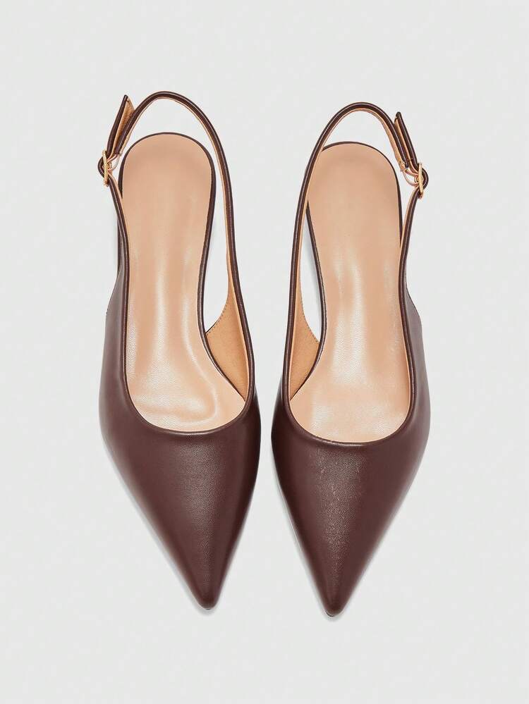CUCCOO BIZCHIC Women's Coffee Color Pointed Toe Flat Heel Slip-On Shoes, Simple Versatile Comfortable Commuting Style For Christmas