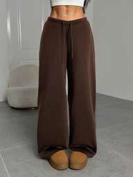 SHEIN EZwear מכנסי טרנינג חומים וגיזרה רחבה לנשים, מתאים לסיום לימודים, חזרה לבית הספר, מורות, סתיו/חורף, סתיו לנשים