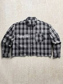 Manfinity EMRG 男式年轻街头风格短款提花图案长袖衬衫 - 黑與白 - 查看 7