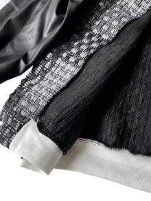 Manfinity Hypemode Men's Stand Collar Contrast Color Patchwork Zipper Long Sleeve Black Jacket,Windbreaker/Outdoor Windbreaker,Baggy,Winter Jacket - Multicolor - View 8
