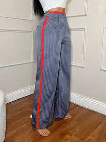 SHEIN SXY Pantalon ample à taille haute et jambes larges rayé pour femmes, pantalon à la mode pour femmes, élégant, décontracté chic, pour femmes, enseignantes - Multicolore - Voir 3