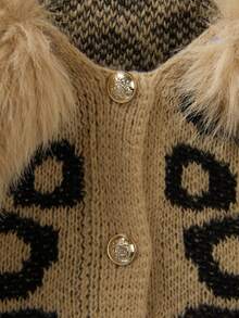 Franclia 新款秋冬欧美风豹纹毛领街头时尚女士开衫毛衣 - 棕色 - 查看 7